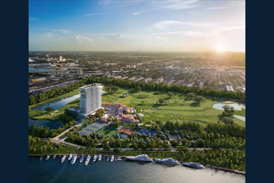 Rendering of The Residences at Shell Bay overlooking the golf course and marina