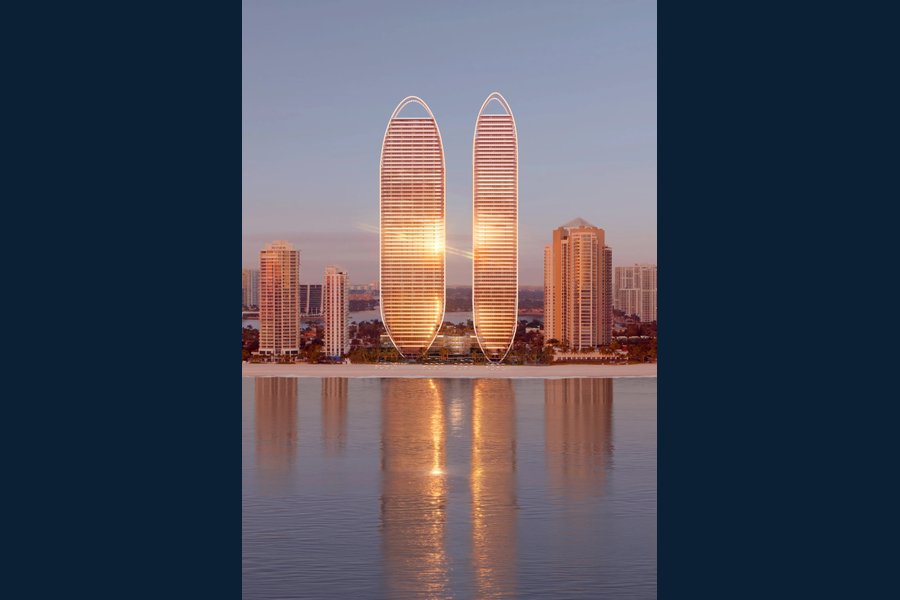 Rendering of the two St. Regis towers on the beach in Sunny Isles