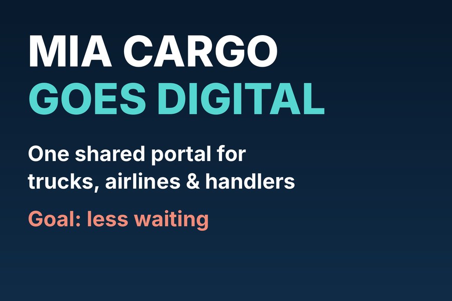 Gráfico de Miami Reimagined: la carga de MIA se digitaliza, un solo portal compartido, objetivo: menos esperas
