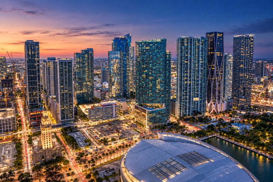 Concept illustration of downtown Miami towers at dusk