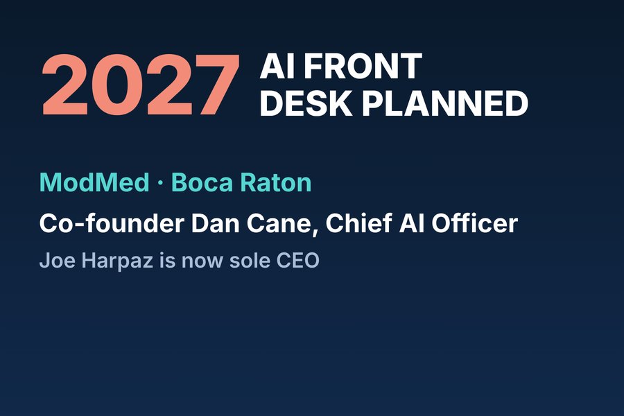 Miami Reimagined graphic: ModMed in Boca Raton, AI front desk planned for 2027, co-founder Dan Cane Chief AI Officer