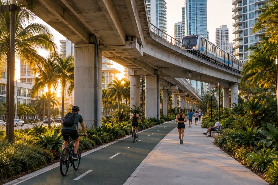 Concept illustration of a trail beneath the elevated Metrorail